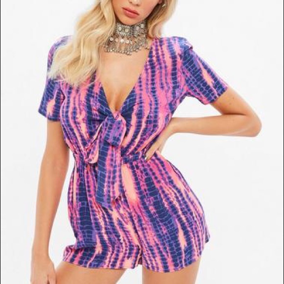 Missguided Other - Missguided pink tie dye knot front romper